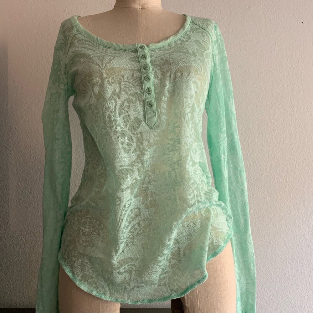 Free People Green Intimate Long Sleeve Top Size M